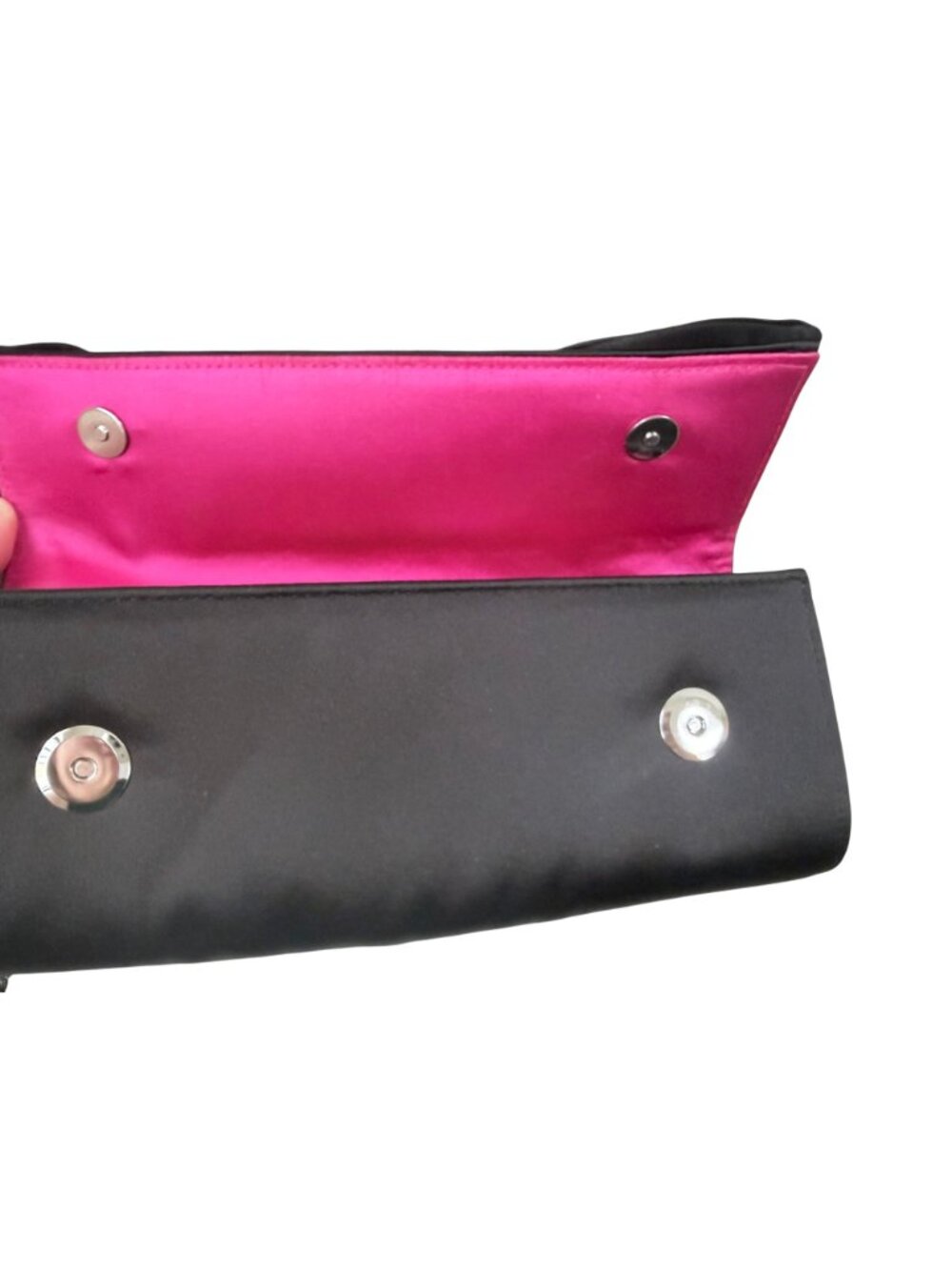 Nina Black Satin Bow Evening Bag Clutch Purse With Chain Strap - Picture 4 of 7